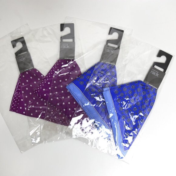 NWT Men's Nordstrom Rack 4-Pack Pocket Square Bundle - Purple & Blue Polka Dot - Picture 1 of 4